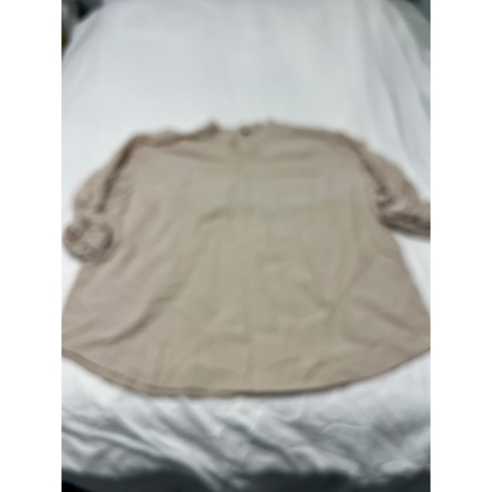 Design in Italy Men Tan Linen Blend Henley Shirt 3XL Mandarin Collar Long Sleeve